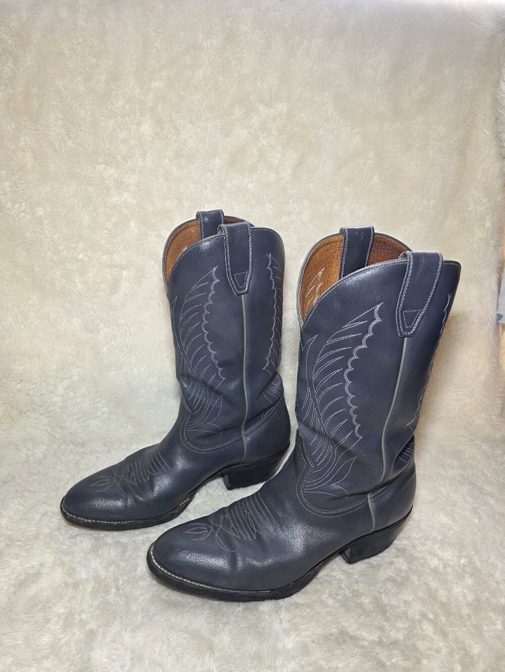 Vintage Boulet Slate Grey Leather Western Cowboy Boots Made in Canada Men's 10